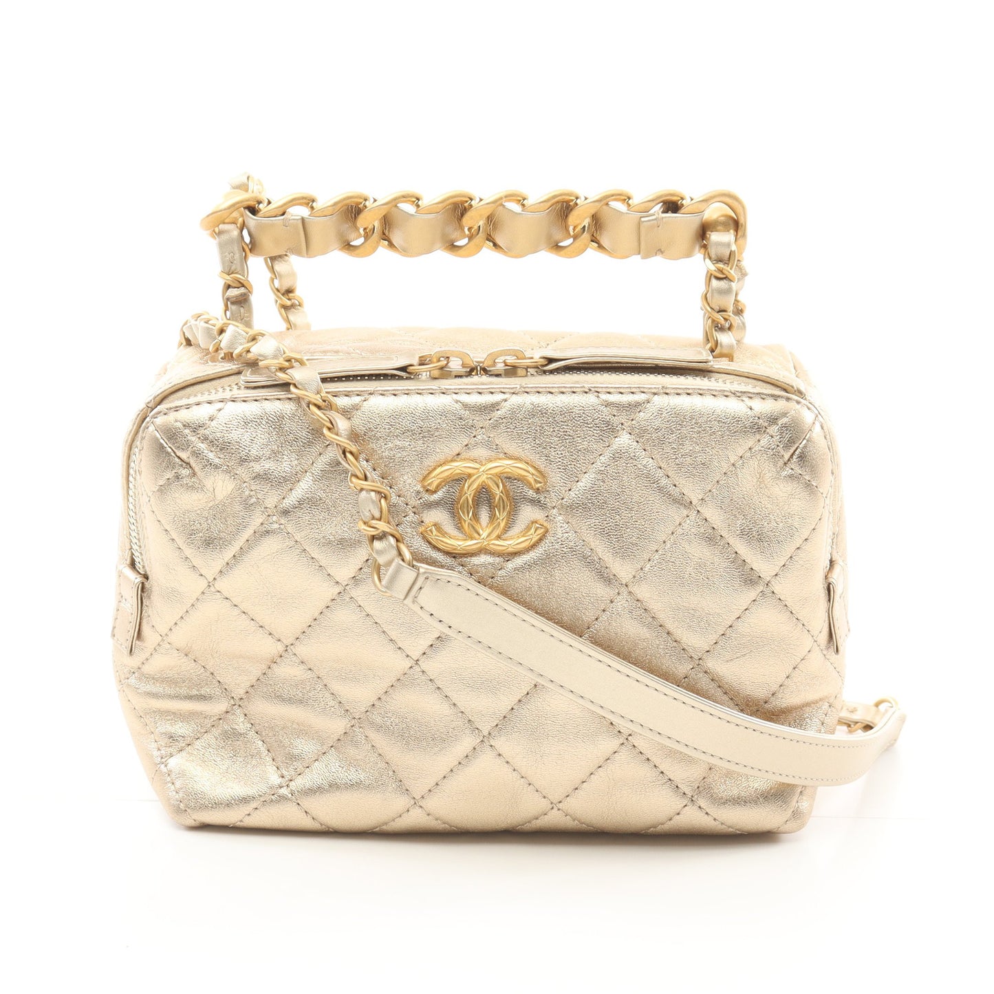 マトラッセ チェーンショルダーバッグ レザー シャンパンゴールド ゴールド金具 シャネル バッグ CHANEL