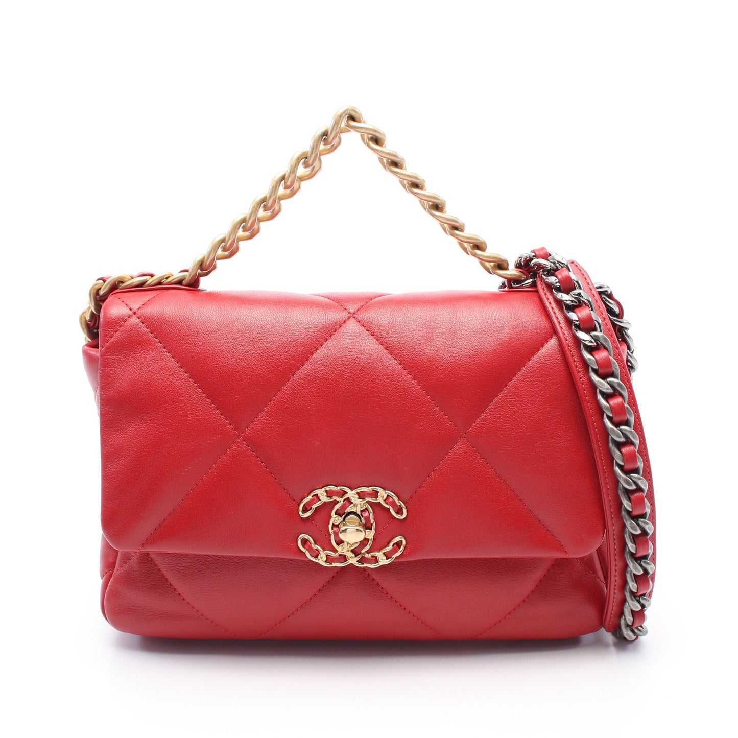 19 ディズヌフ マトラッセ チェーンショルダーバッグ レザー レッド コンビ金具 2WAY シャネル バッグ CHANEL