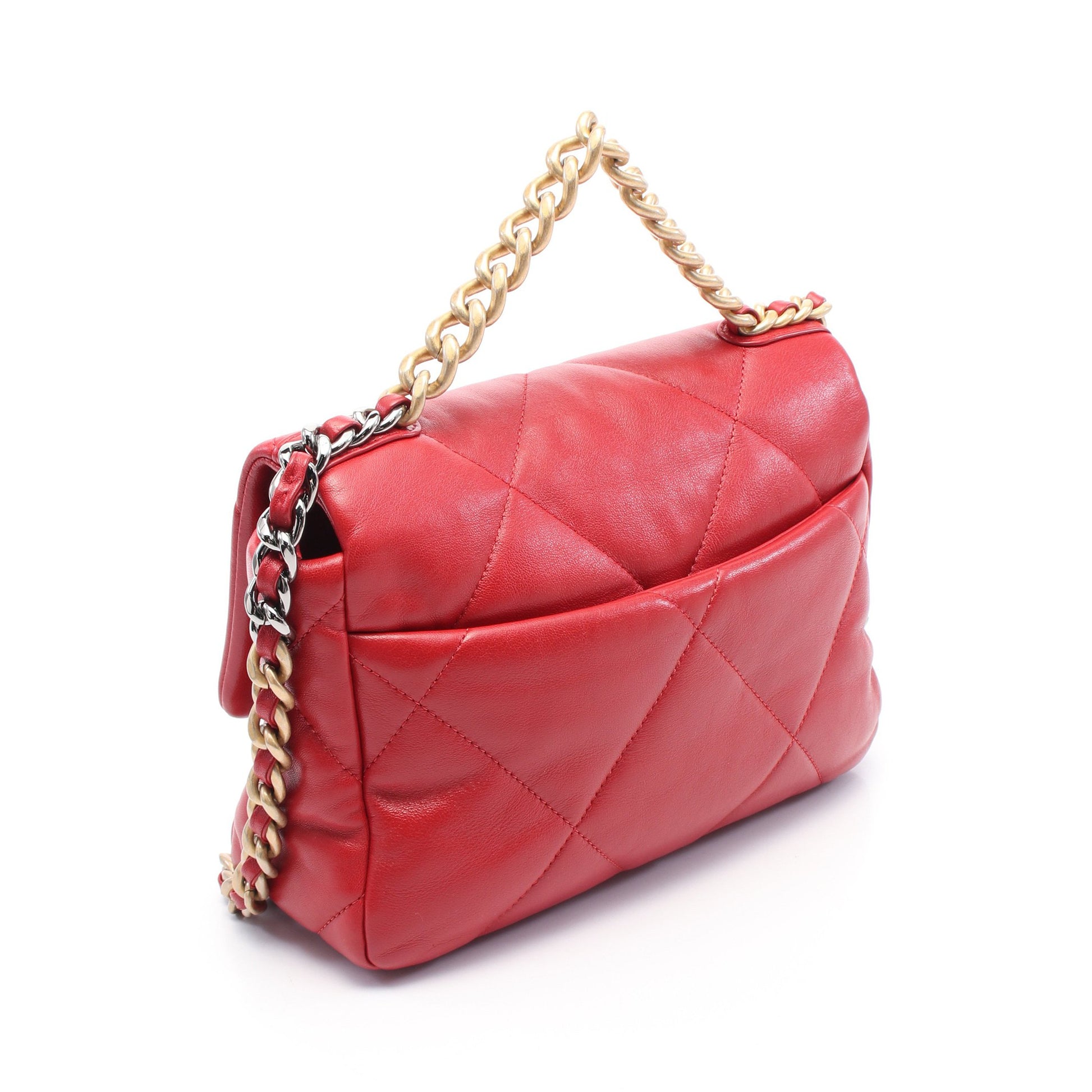 19 ディズヌフ マトラッセ チェーンショルダーバッグ レザー レッド コンビ金具 2WAY シャネル バッグ CHANEL