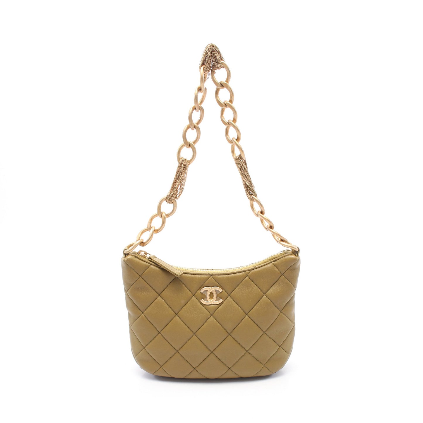 スモールホーボー チェーンショルダーバッグ レザー カーキグリーン ゴールド金具 シャネル バッグ CHANEL