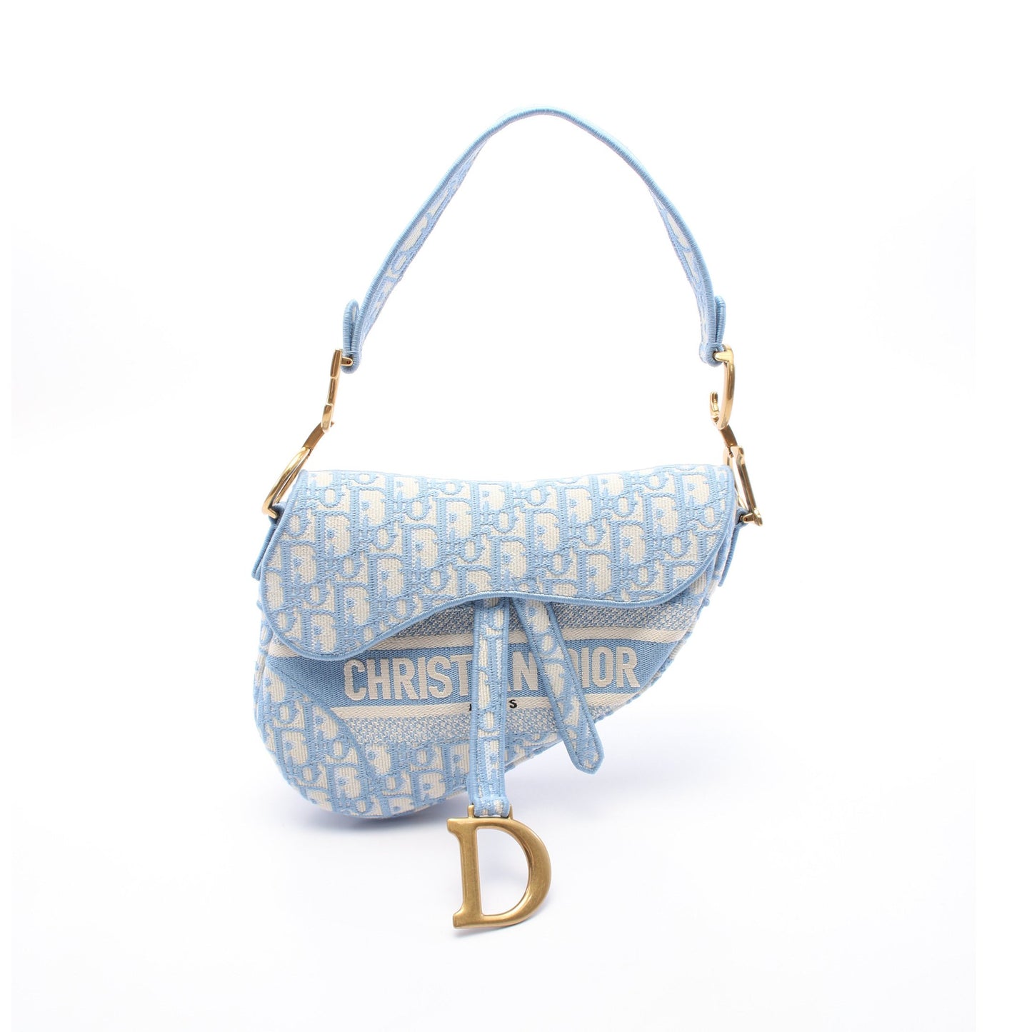 SADDLE サドル オブリーク ハンドバッグ キャンバス ライトブルー ホワイト クリスチャンディオール バッグ Christian Dior