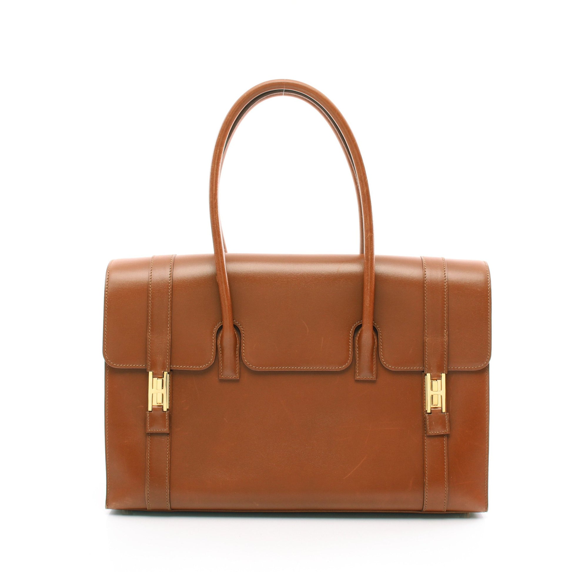ドラッグ37 コニャック ハンドバッグ ボックスカーフ ブラウン ゴールド金具 □E刻印 エルメス バッグ HERMES