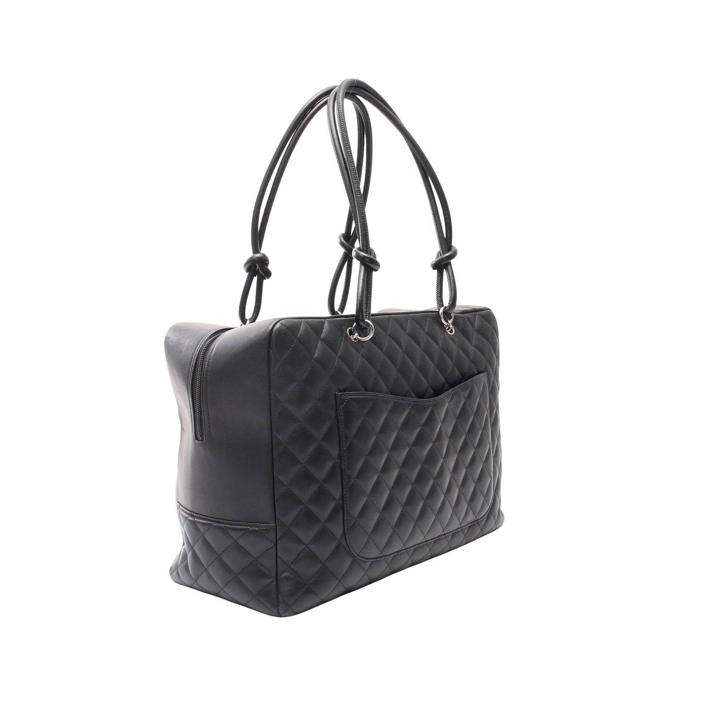 カンボンライン ボストンバッグ ハンドバッグ レザー ブラック グレー シルバー金具 シャネル バッグ CHANEL