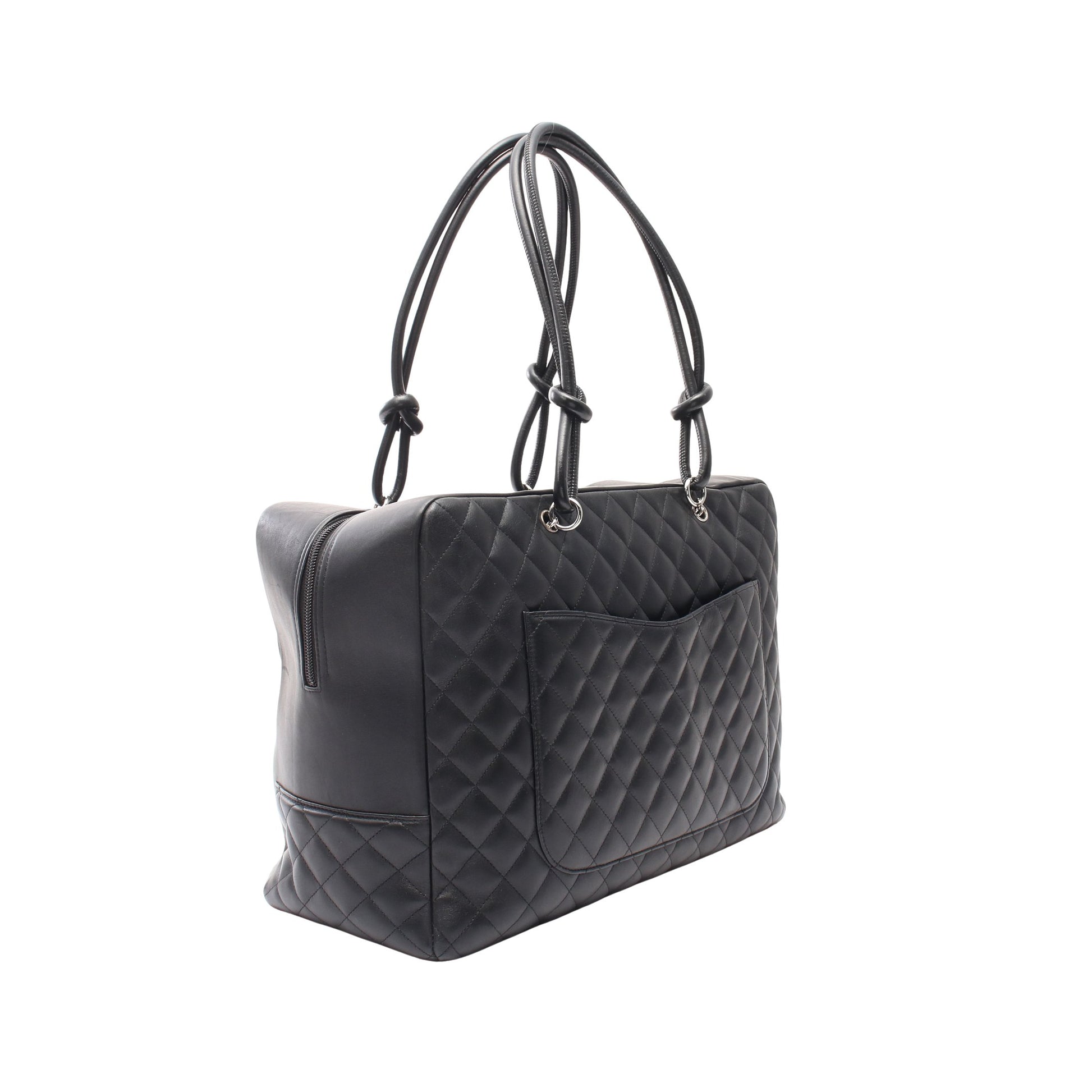 カンボンライン ボストンバッグ ハンドバッグ レザー ブラック グレー シルバー金具 シャネル バッグ CHANEL