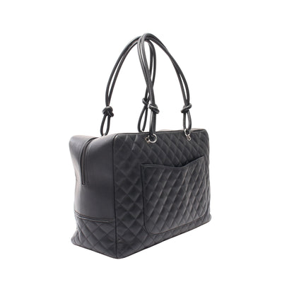 カンボンライン ボストンバッグ ハンドバッグ レザー ブラック グレー シルバー金具 シャネル バッグ CHANEL