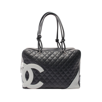 カンボンライン ボストンバッグ ハンドバッグ レザー ブラック グレー シルバー金具 シャネル バッグ CHANEL