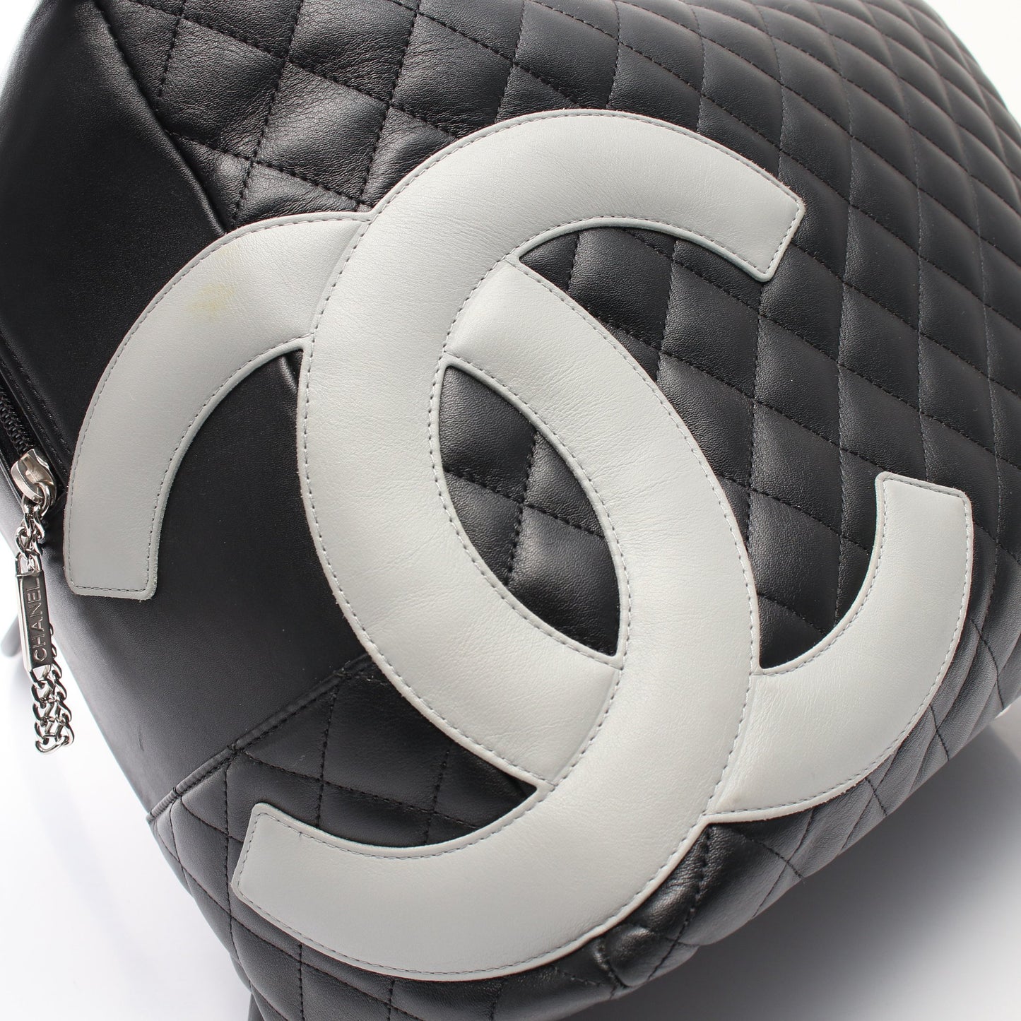 カンボンライン ボストンバッグ ハンドバッグ レザー ブラック グレー シルバー金具 シャネル バッグ CHANEL