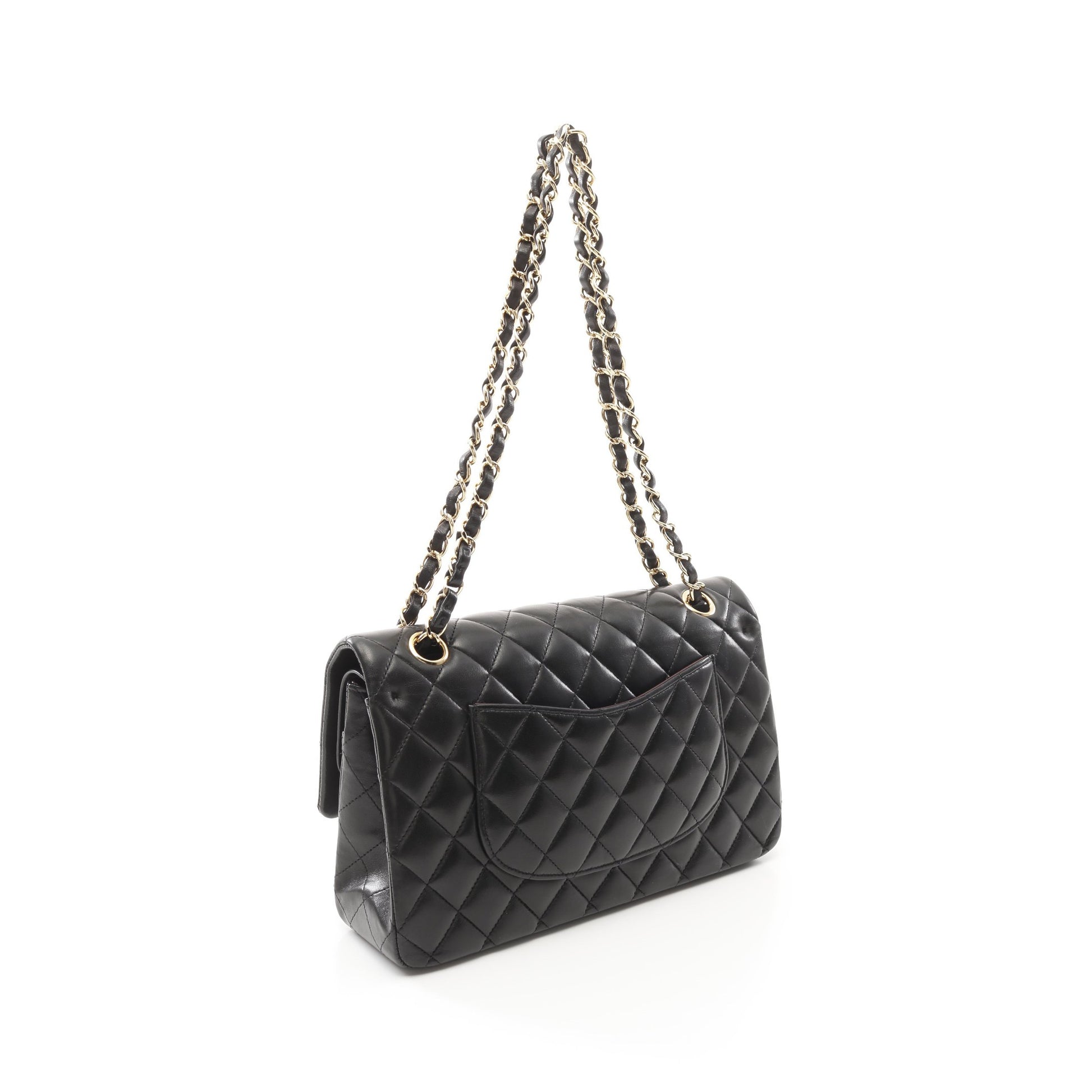 マトラッセ Wフラップ Wチェーンショルダーバッグ ラムスキン ブラック ゴールド金具 シャネル バッグ CHANEL