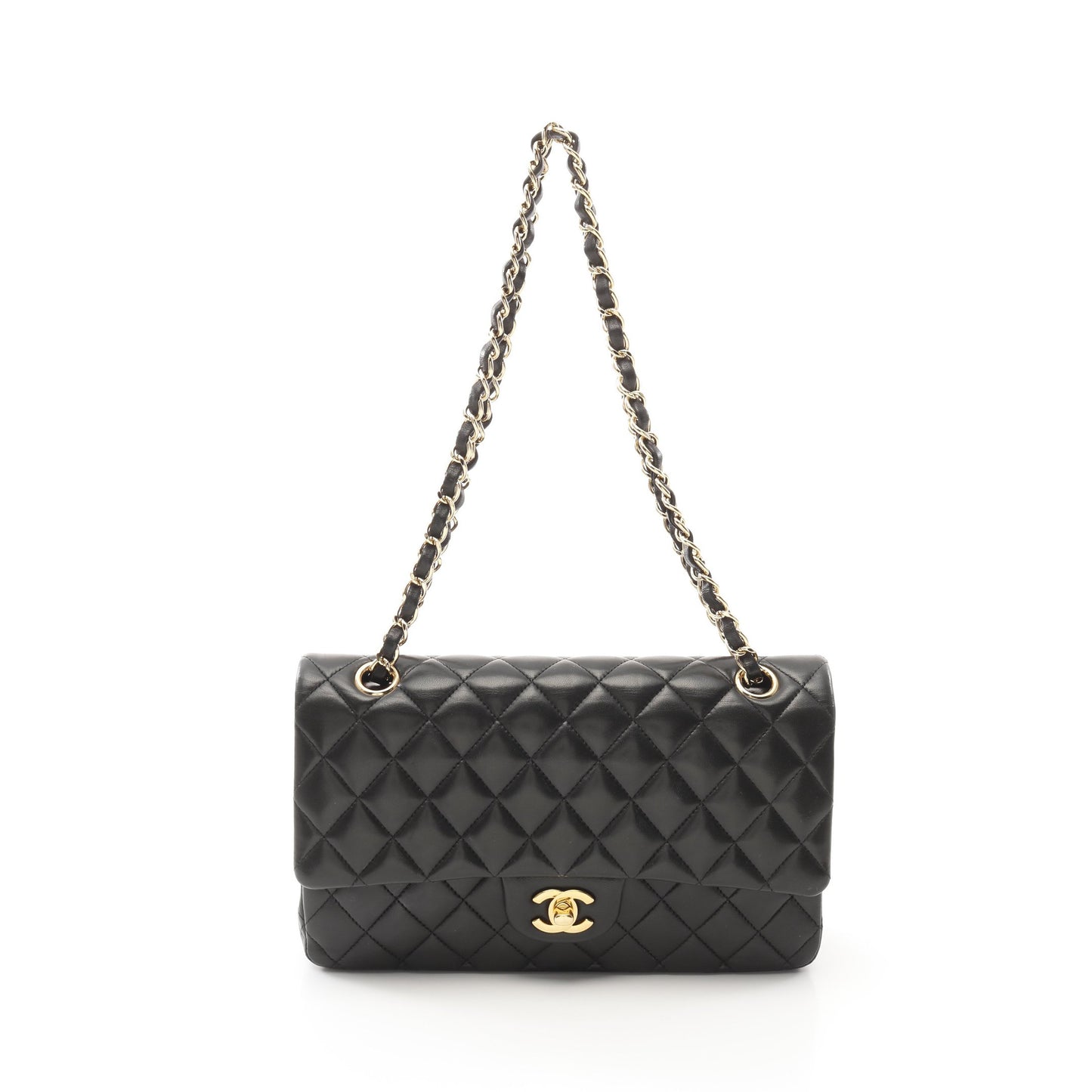 マトラッセ Wフラップ Wチェーンショルダーバッグ ラムスキン ブラック ゴールド金具 シャネル バッグ CHANEL