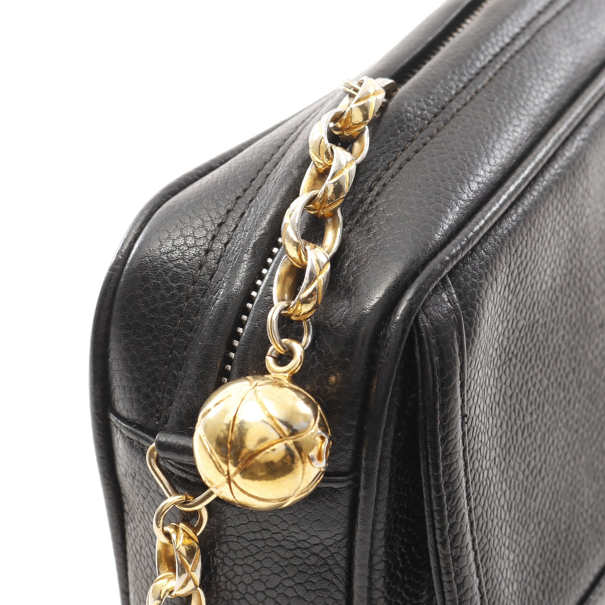 ココマーク チェーンショルダーバッグ キャビアスキン ブラック ゴールド金具 ヴィンテージ シャネル バッグ CHANEL