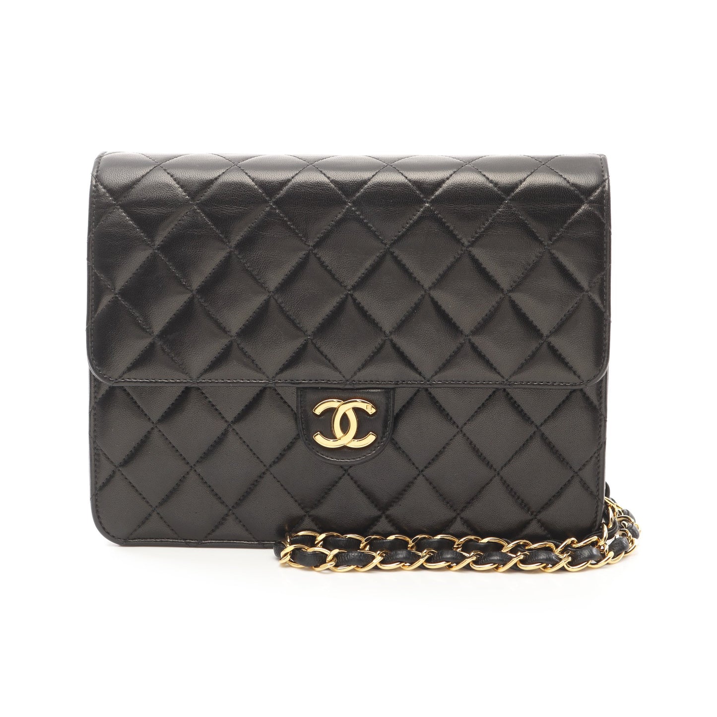 マトラッセ チェーンショルダーバッグ ラムスキン ブラック ゴールド金具 プッシュロック シャネル バッグ CHANEL
