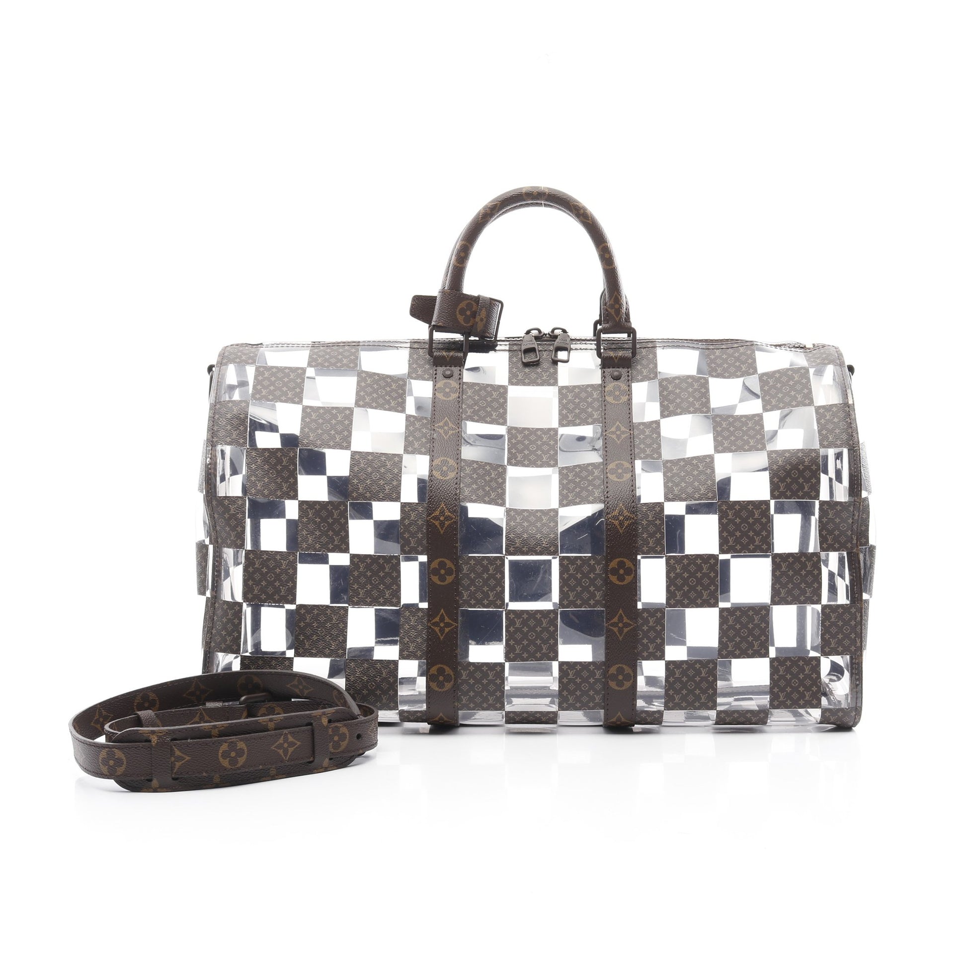 キーポル バンドリエール50 モノグラムチェス ボストンバッグ PVC ブラウン クリア 2WAY ルイヴィトン バッグ LOUIS VUITTON