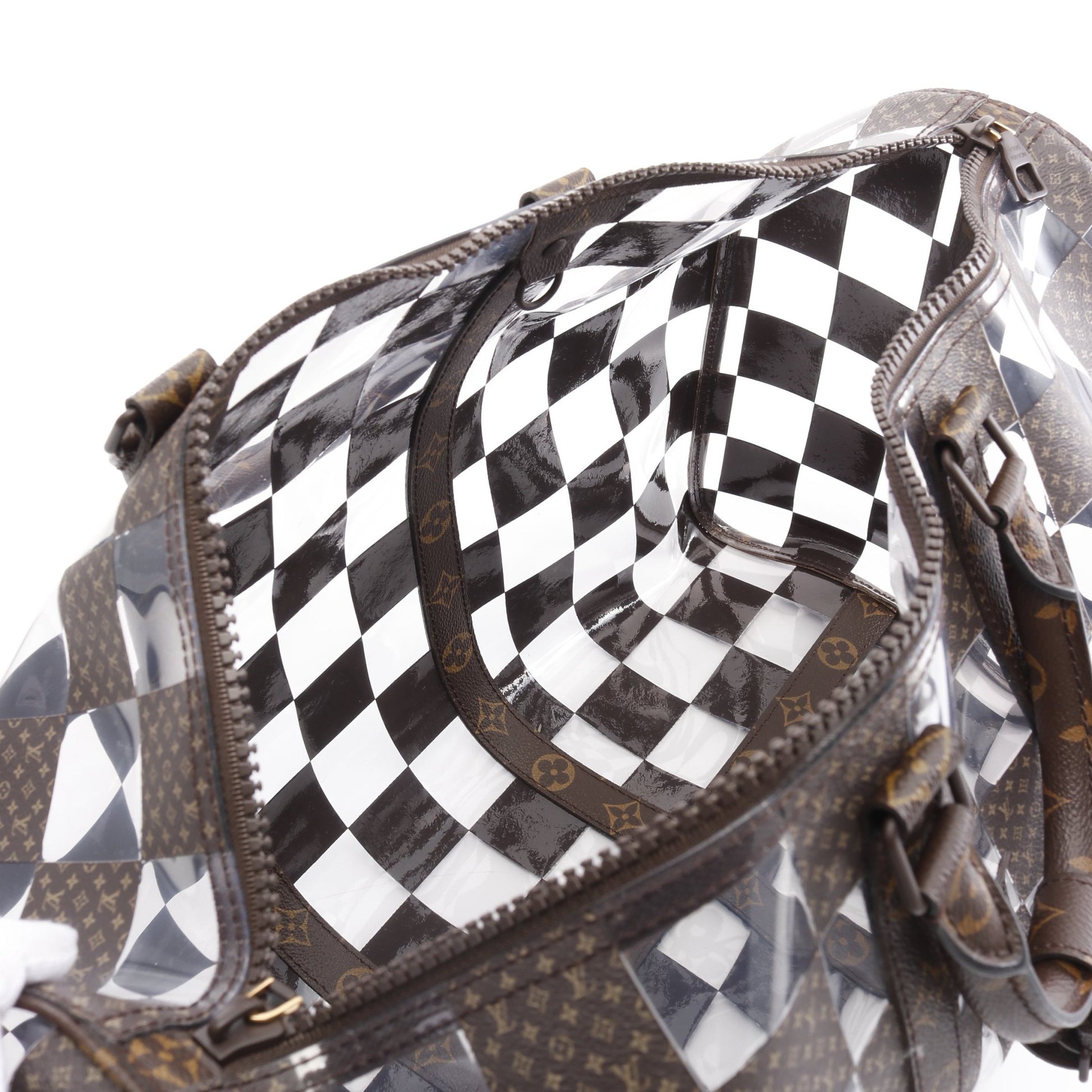 キーポル バンドリエール50 モノグラムチェス ボストンバッグ PVC ブラウン クリア 2WAY ルイヴィトン バッグ LOUIS VUITTON