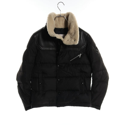 LEO ダウンジャケット ナイロン レザー ブラック ボア フード付き モンクレール アウター MONCLER