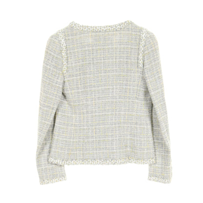 ツイード ノーカラージャケット コットン ウール ライトグレー ライトイエロー マルチカラー シャネル アウター CHANEL