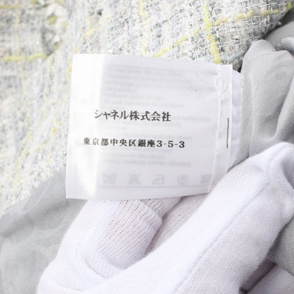 ツイード ノーカラージャケット コットン ウール ライトグレー ライトイエロー マルチカラー シャネル アウター CHANEL