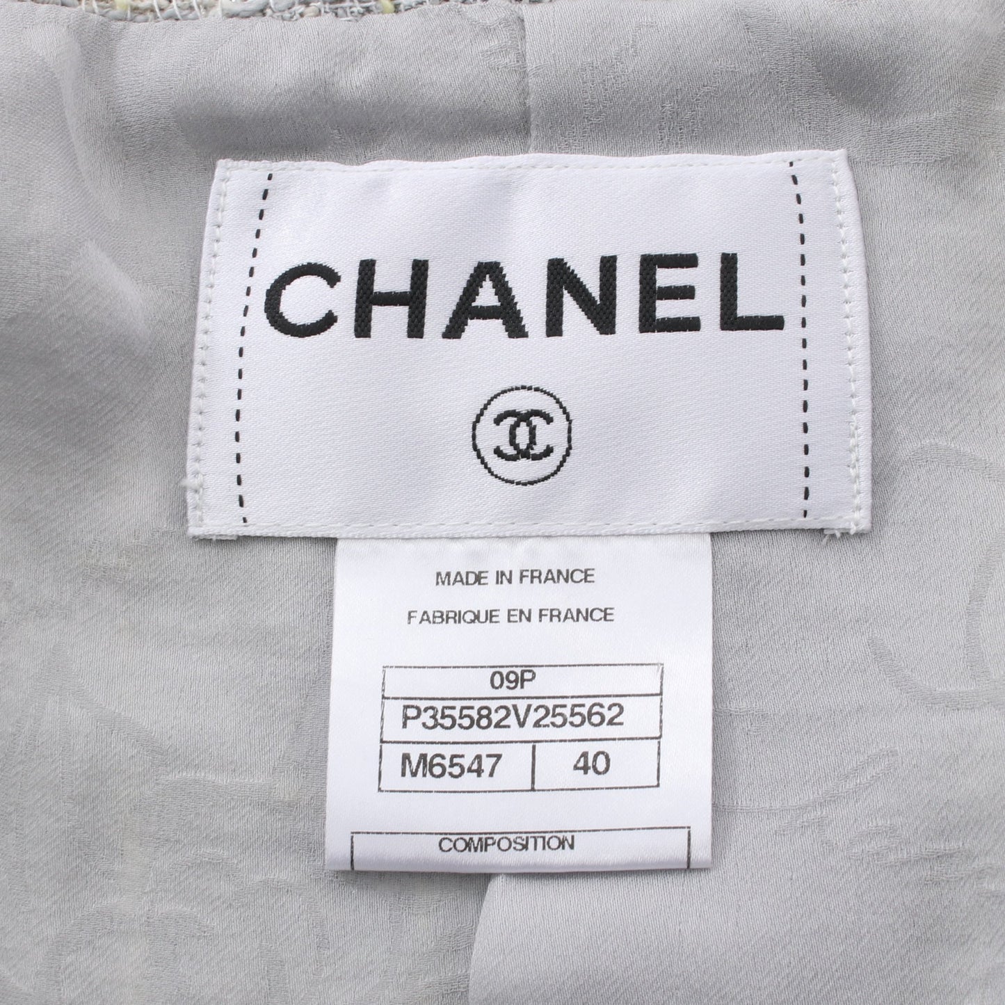 ツイード ノーカラージャケット コットン ウール ライトグレー ライトイエロー マルチカラー シャネル アウター CHANEL