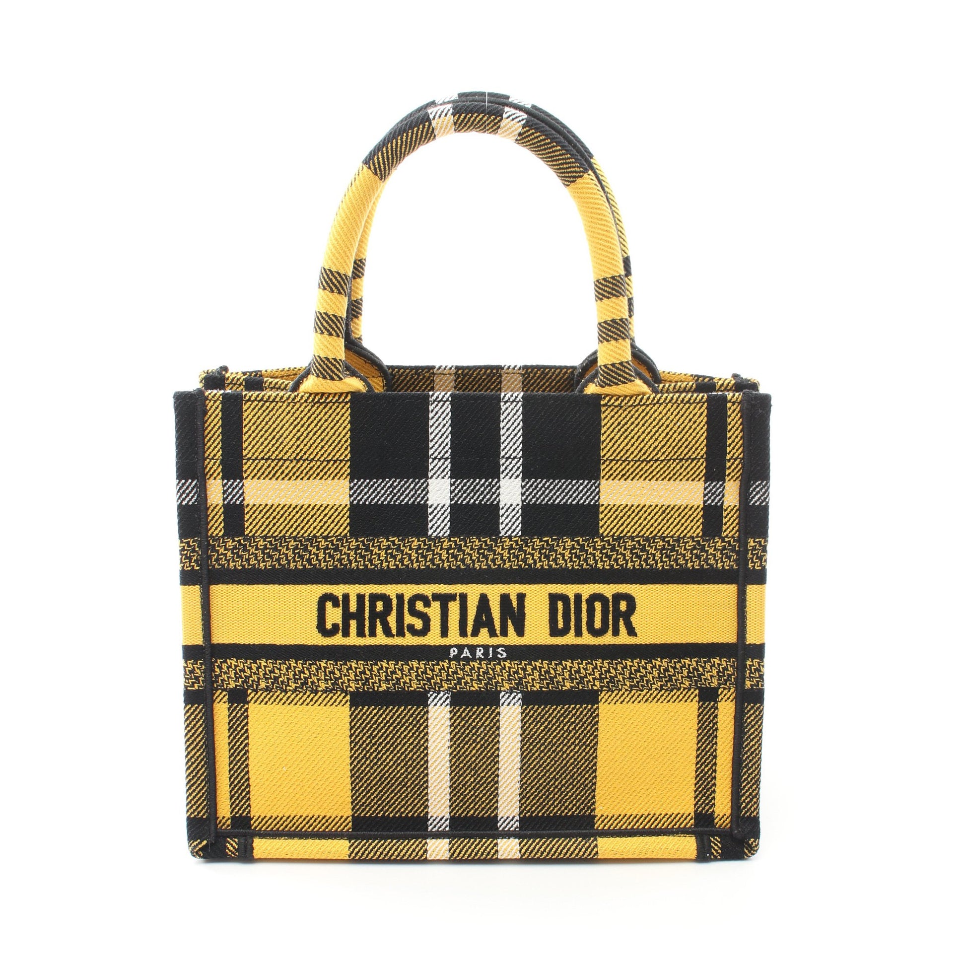 BOOK TOTE ブックトート スモール ハンドバッグ トートバッグ チェック キャンバス イエロー ブラック ホワイト クリスチャンディオール バッグ Christian Dior
