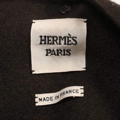 コート ノーカラー カシミヤ ダークグリーン エルメス アウター HERMES