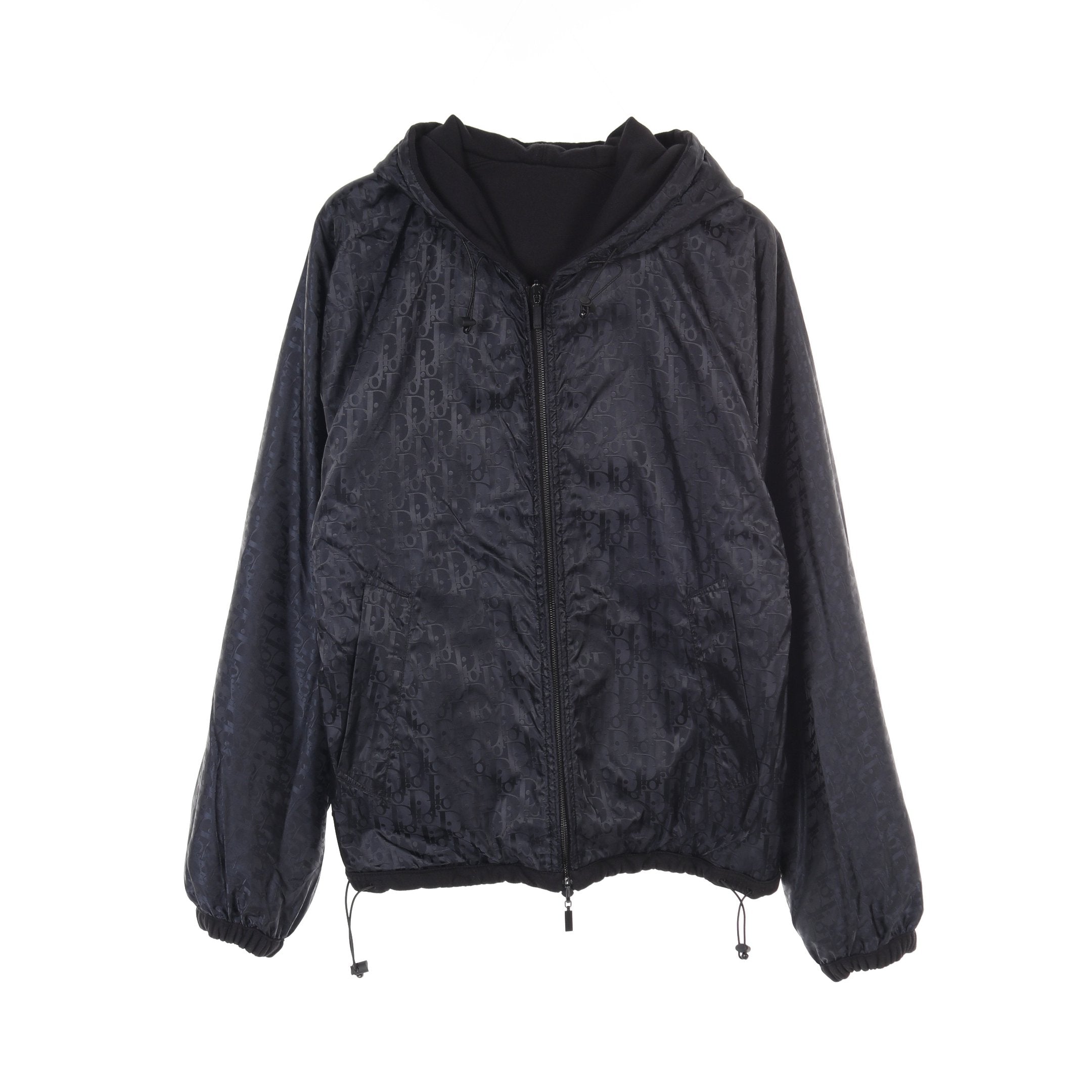 オブリーク ジップアップパーカー コットン ナイロン ブラック ダーク