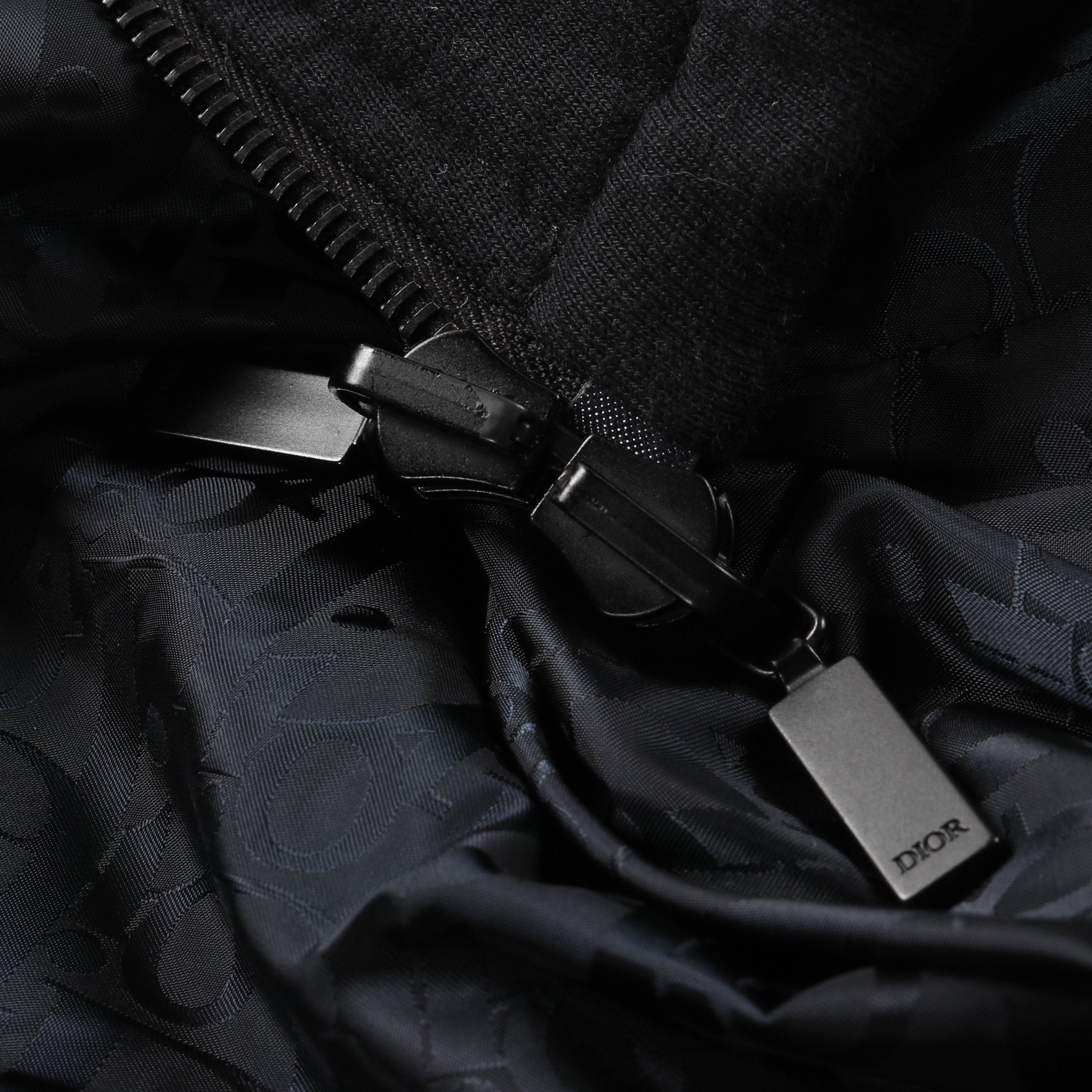 オブリーク ジップアップパーカー コットン ナイロン ブラック ダーク