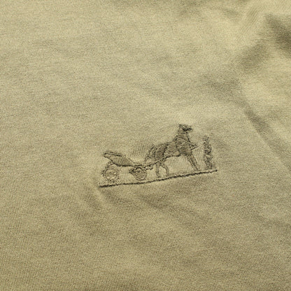 Tシャツ ロゴ刺繍 コットン カーキグリーン エルメス トップス HERMES