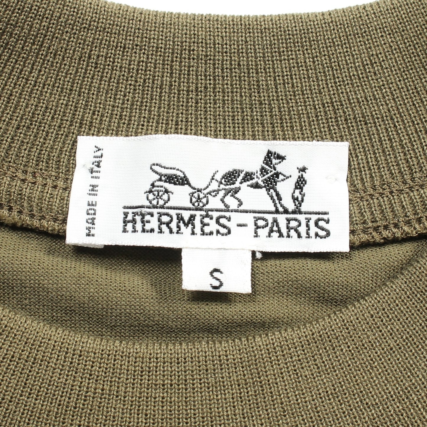 Tシャツ ロゴ刺繍 コットン カーキグリーン エルメス トップス HERMES