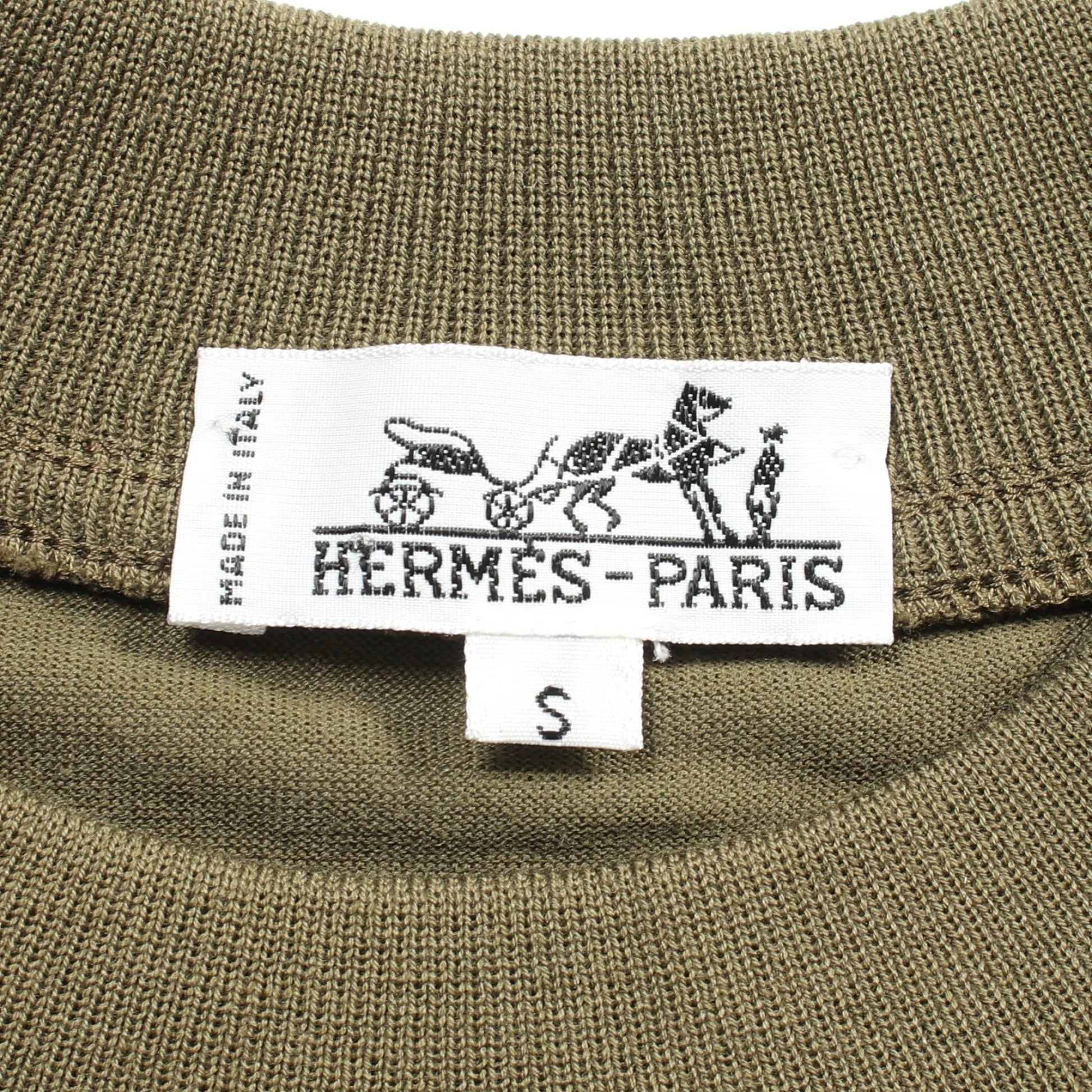 Tシャツ ロゴ刺繍 コットン カーキグリーン エルメス トップス HERMES