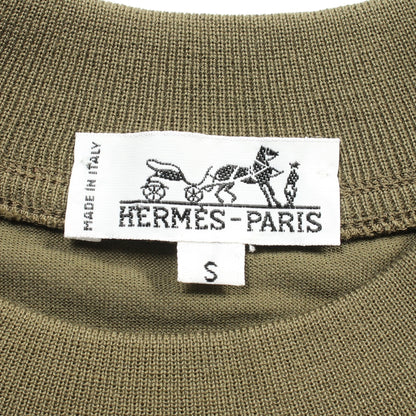 Tシャツ ロゴ刺繍 コットン カーキグリーン エルメス トップス HERMES