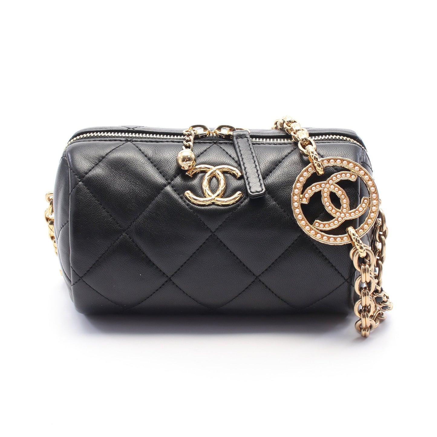 ミニ ボーリング バッグ マトラッセ チェーンショルダーバッグ レザー ブラック ゴールド金具 シャネル バッグ CHANEL