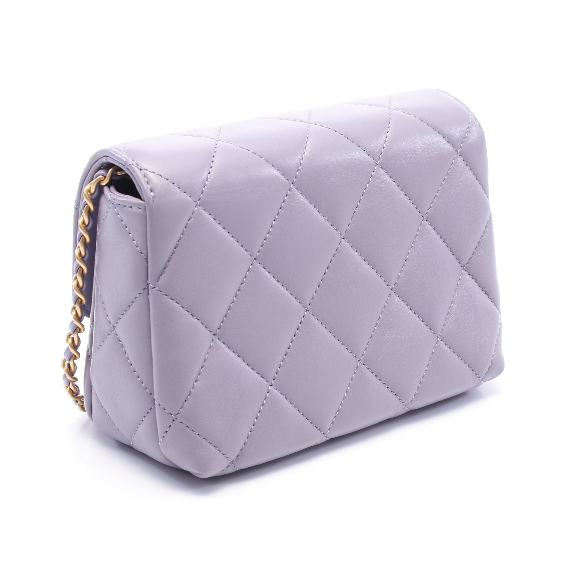マトラッセ ミニフラップバッグ チェーンショルダーバッグ レザー ライトパープル ゴールド金具 シャネル バッグ CHANEL