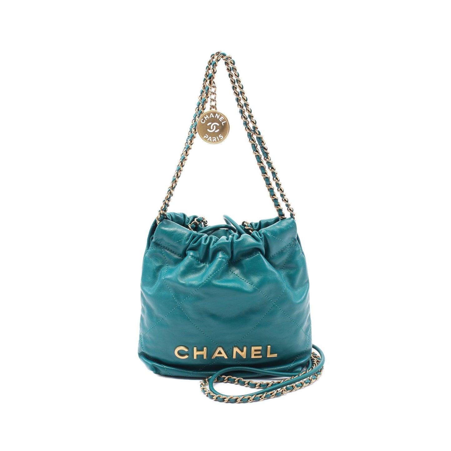CHANEL 22 ミニ チェーンショルダーバッグ レザー グリーン ゴールド金具 2WAY シャネル バッグ CHANEL