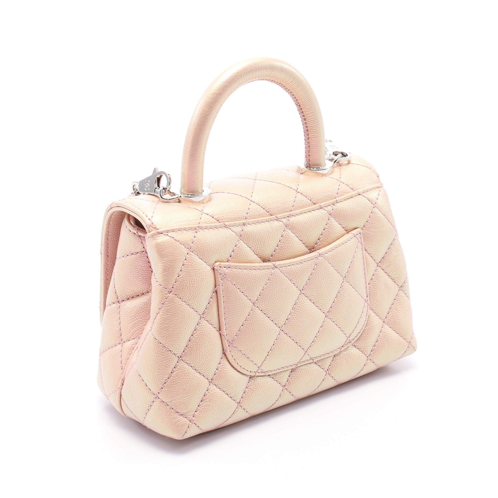 ココハンドルXXS トップハンドル ハンドバッグ レザー ピンク シルバー金具 メタリック シャネル バッグ CHANEL