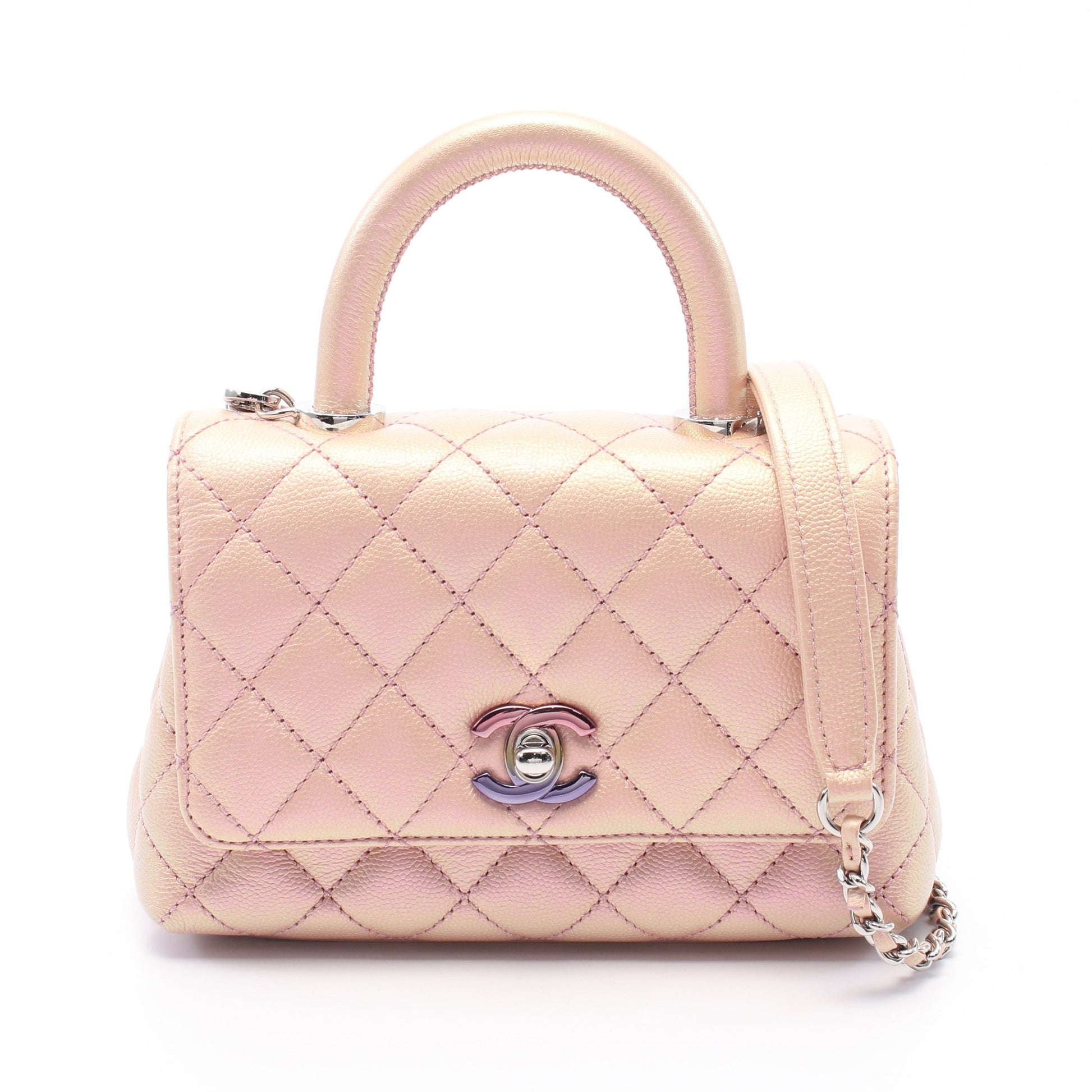 ココハンドルXXS トップハンドル ハンドバッグ レザー ピンク シルバー金具 メタリック シャネル バッグ CHANEL