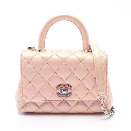 ココハンドルXXS トップハンドル ハンドバッグ レザー ピンク シルバー金具 メタリック シャネル バッグ CHANEL