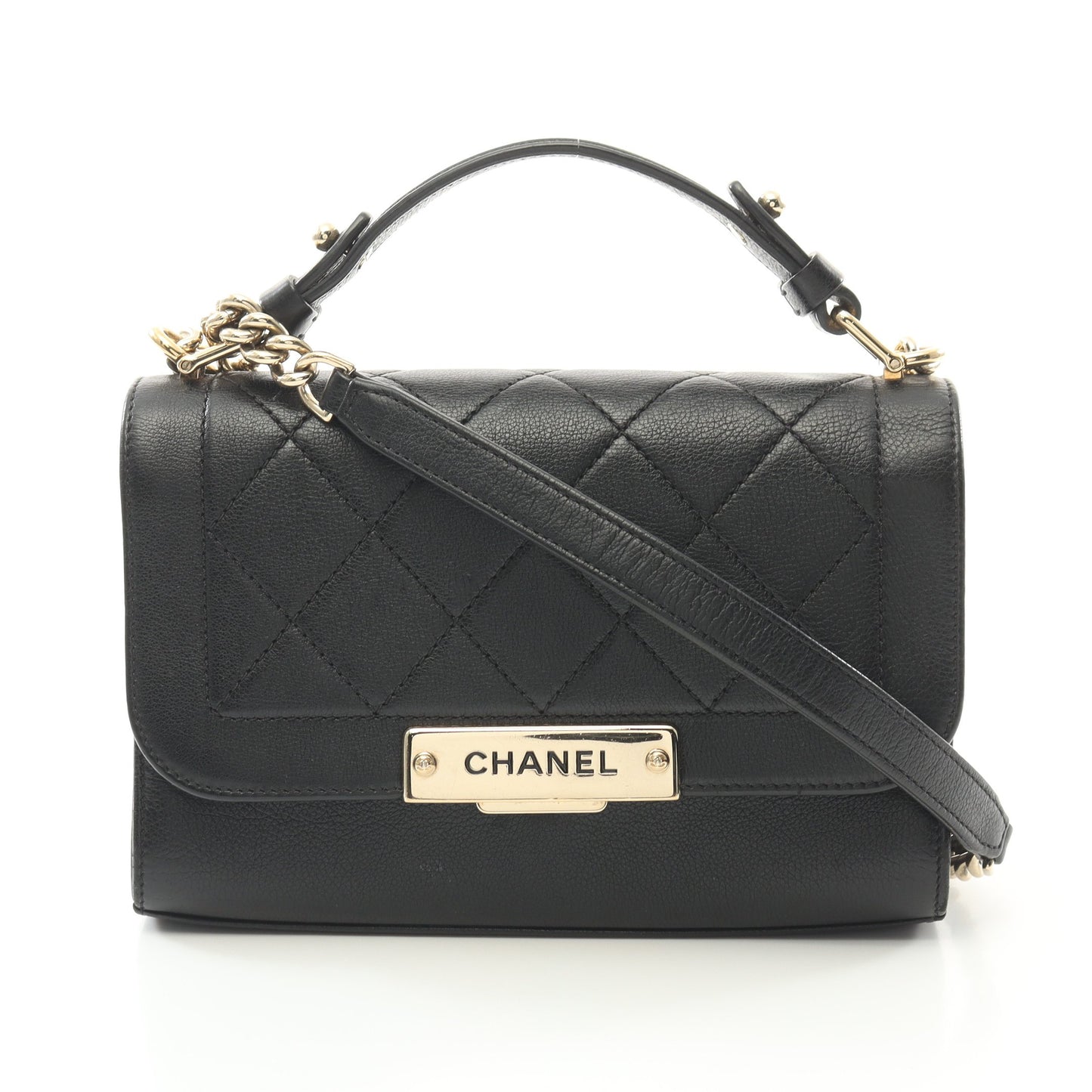 マトラッセ クリックラベル チェーンショルダーバッグ レザー ブラック ゴールド金具 2WAY シャネル バッグ CHANEL