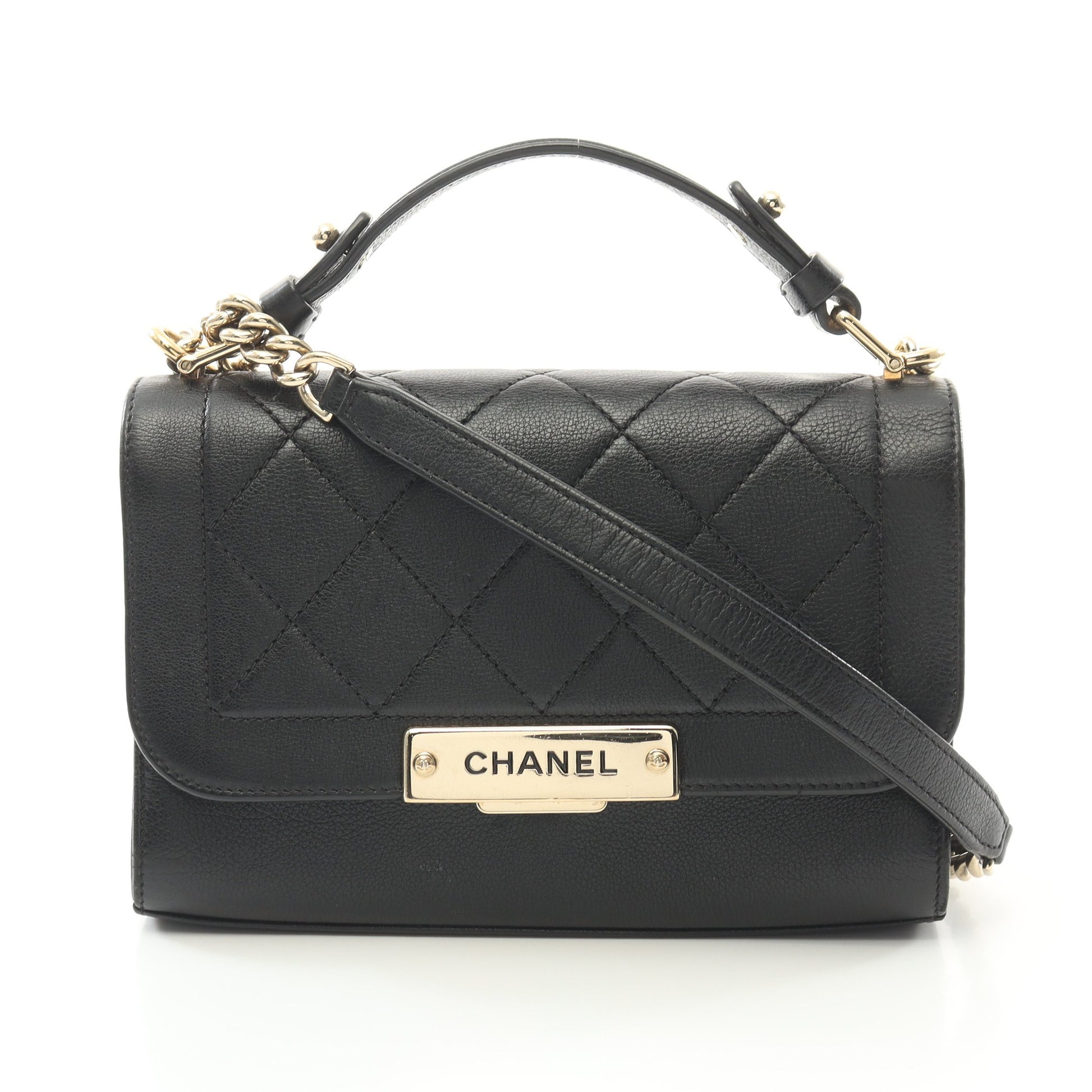 マトラッセ クリックラベル チェーンショルダーバッグ レザー ブラック ゴールド金具 2WAY シャネル バッグ CHANEL