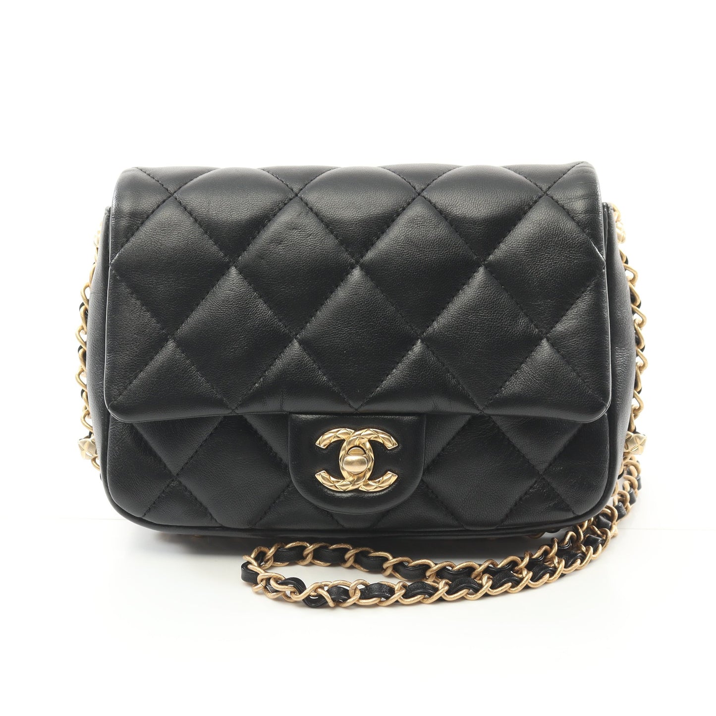 マトラッセ チェーンショルダーバッグ ラムスキン ブラック ゴールド金具 シャネル バッグ CHANEL