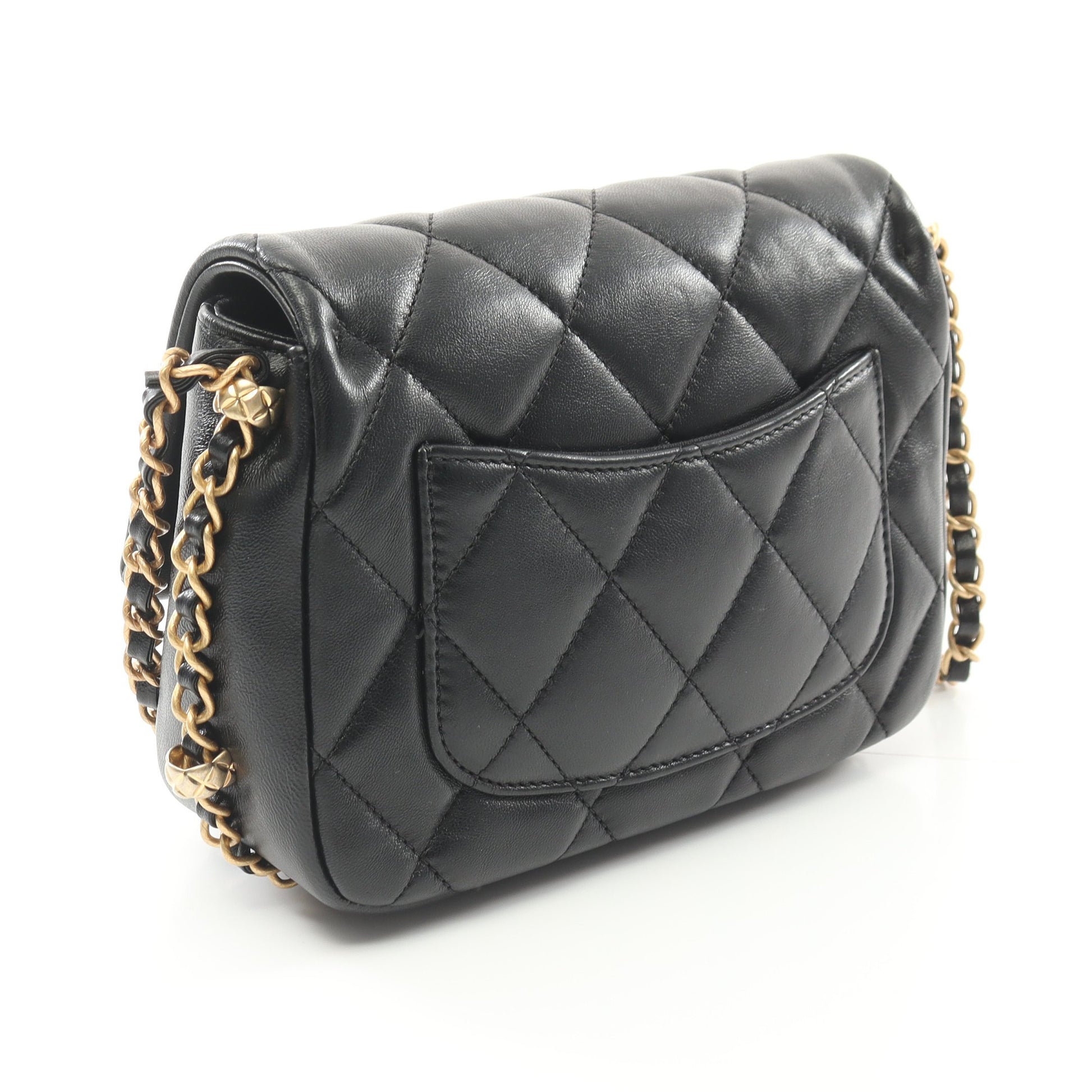 マトラッセ チェーンショルダーバッグ ラムスキン ブラック ゴールド金具 シャネル バッグ CHANEL