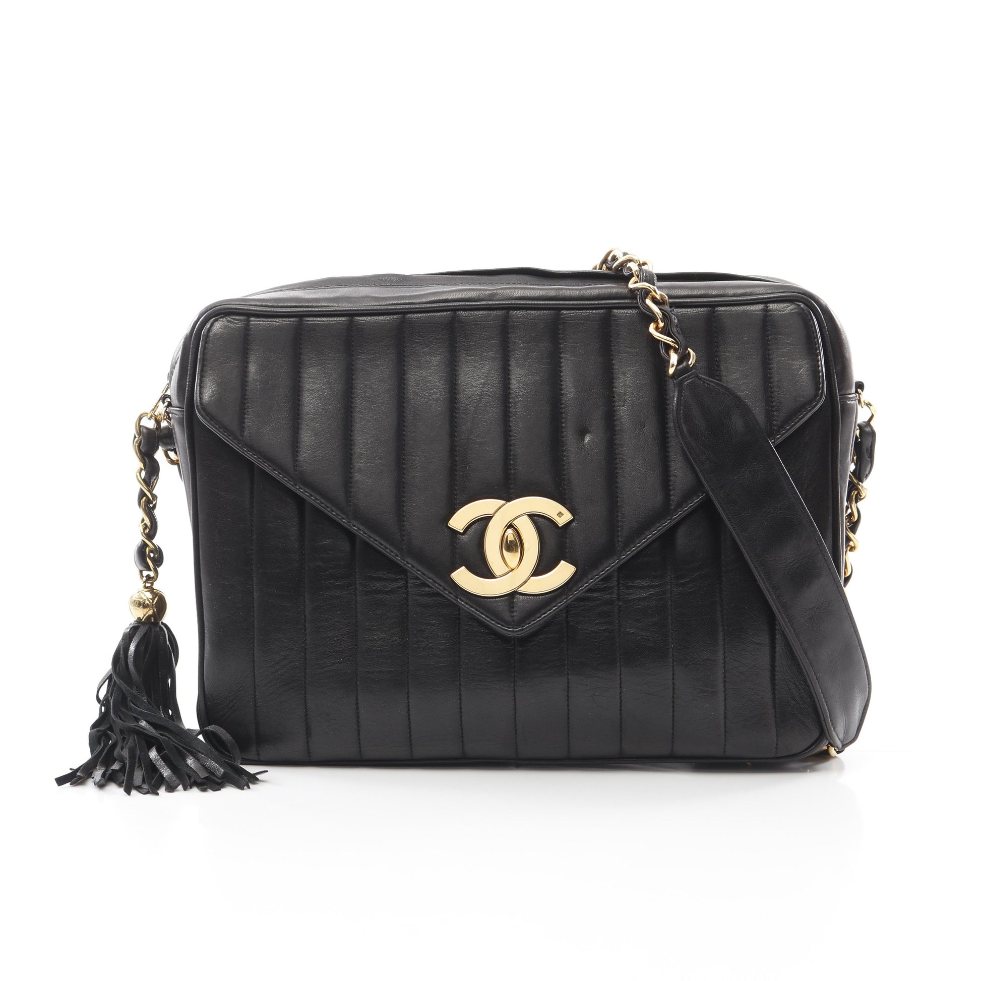 マドモアゼル チェーンショルダーバッグ タッセル ラムスキン ブラック ゴールド金具 シャネル バッグ CHANEL
