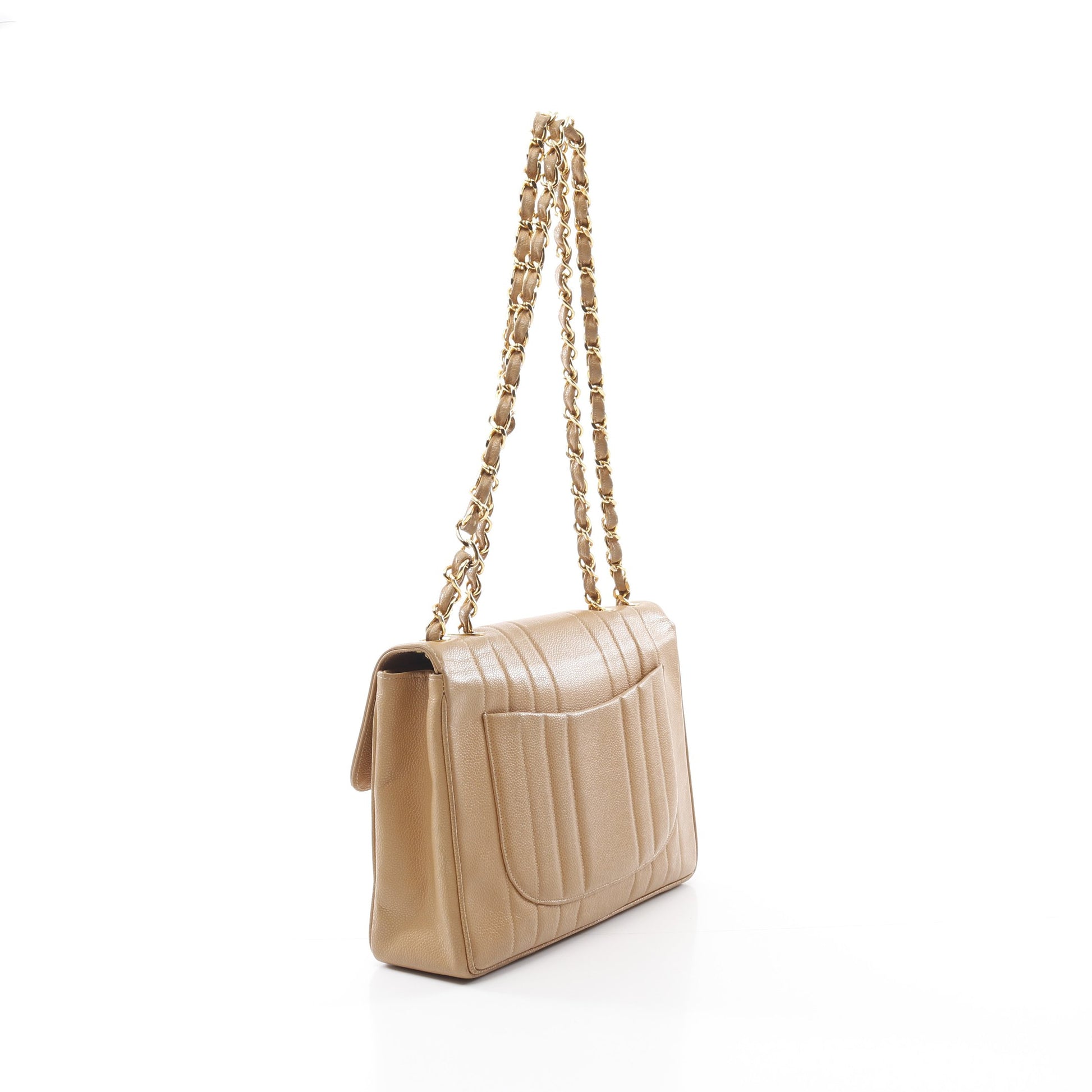 マドモアゼル Wチェーンショルダーバッグ キャビアスキン ベージュ ゴールド金具 シャネル バッグ CHANEL
