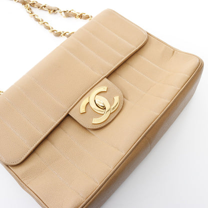 マドモアゼル Wチェーンショルダーバッグ キャビアスキン ベージュ ゴールド金具 シャネル バッグ CHANEL