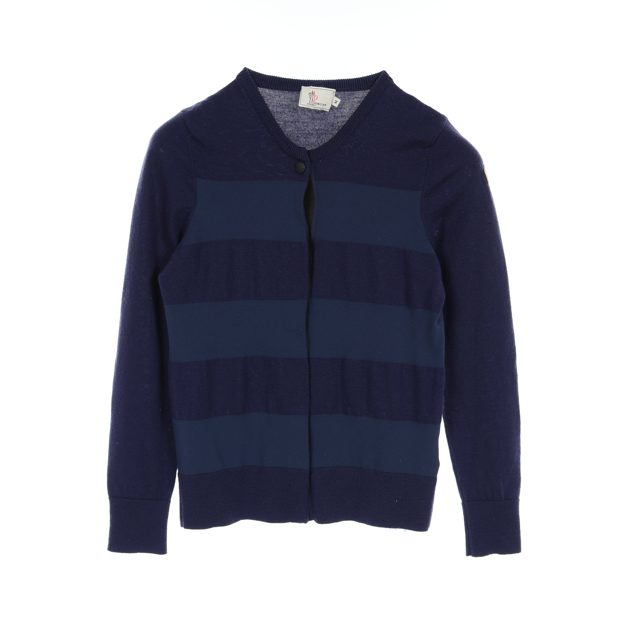 モンクレール　ネイビー　ニット　ボーダー　コットンカーディガン　セーター　Ｌ カーディガン クルーネック ボーダー ウール パープル ネイビー