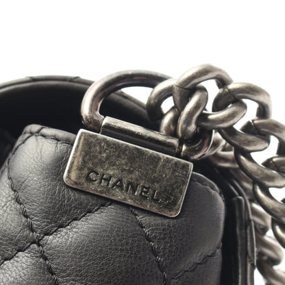 ボーイシャネル Wチェーンショルダーバッグ レザー ブラック アンティークシルバー金具 シャネル バッグ CHANEL
