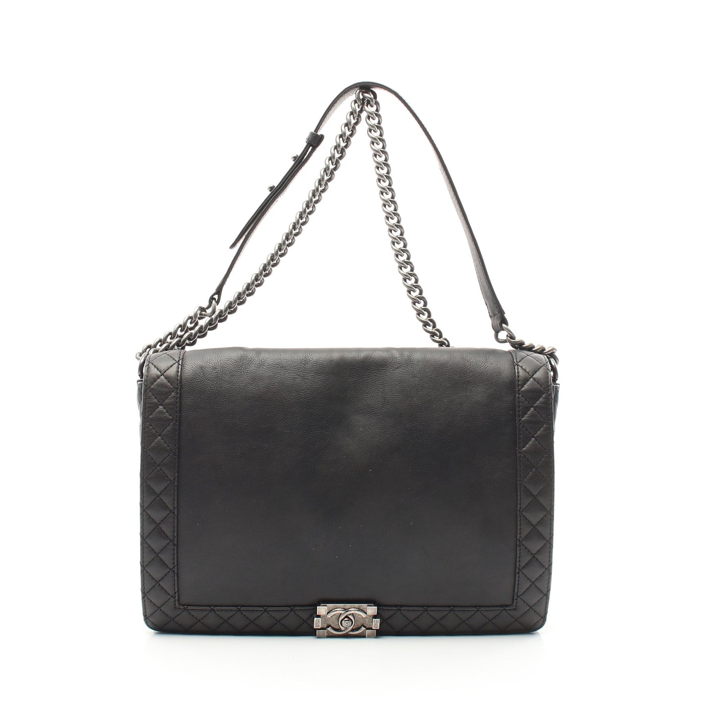 ボーイシャネル Wチェーンショルダーバッグ レザー ブラック アンティークシルバー金具 シャネル バッグ CHANEL
