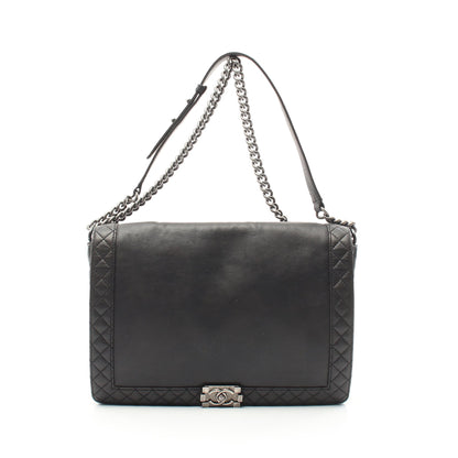 ボーイシャネル Wチェーンショルダーバッグ レザー ブラック アンティークシルバー金具 シャネル バッグ CHANEL