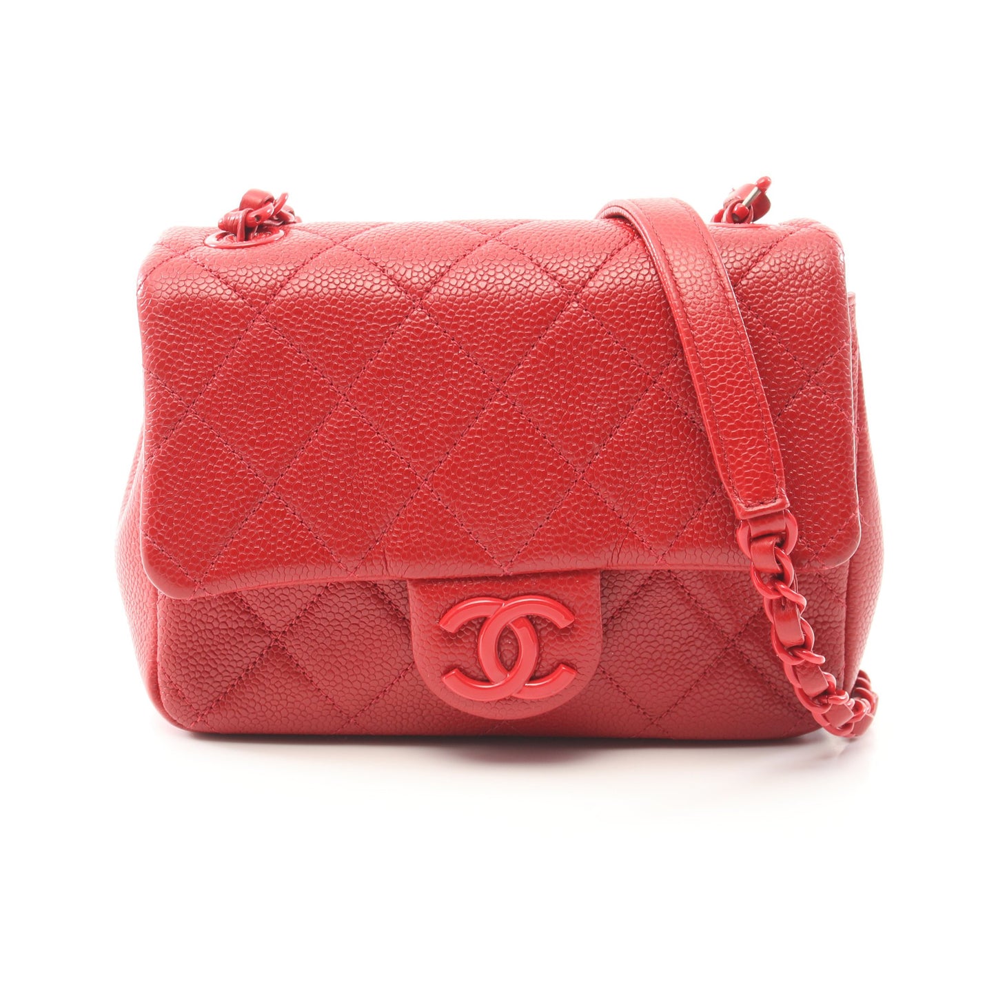 マトラッセ チェーンショルダーバッグ キャビアスキン レッド レッド金具 シャネル バッグ CHANEL