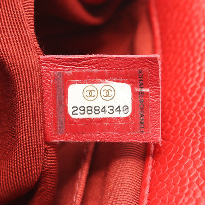 マトラッセ チェーンショルダーバッグ キャビアスキン レッド レッド金具 シャネル バッグ CHANEL