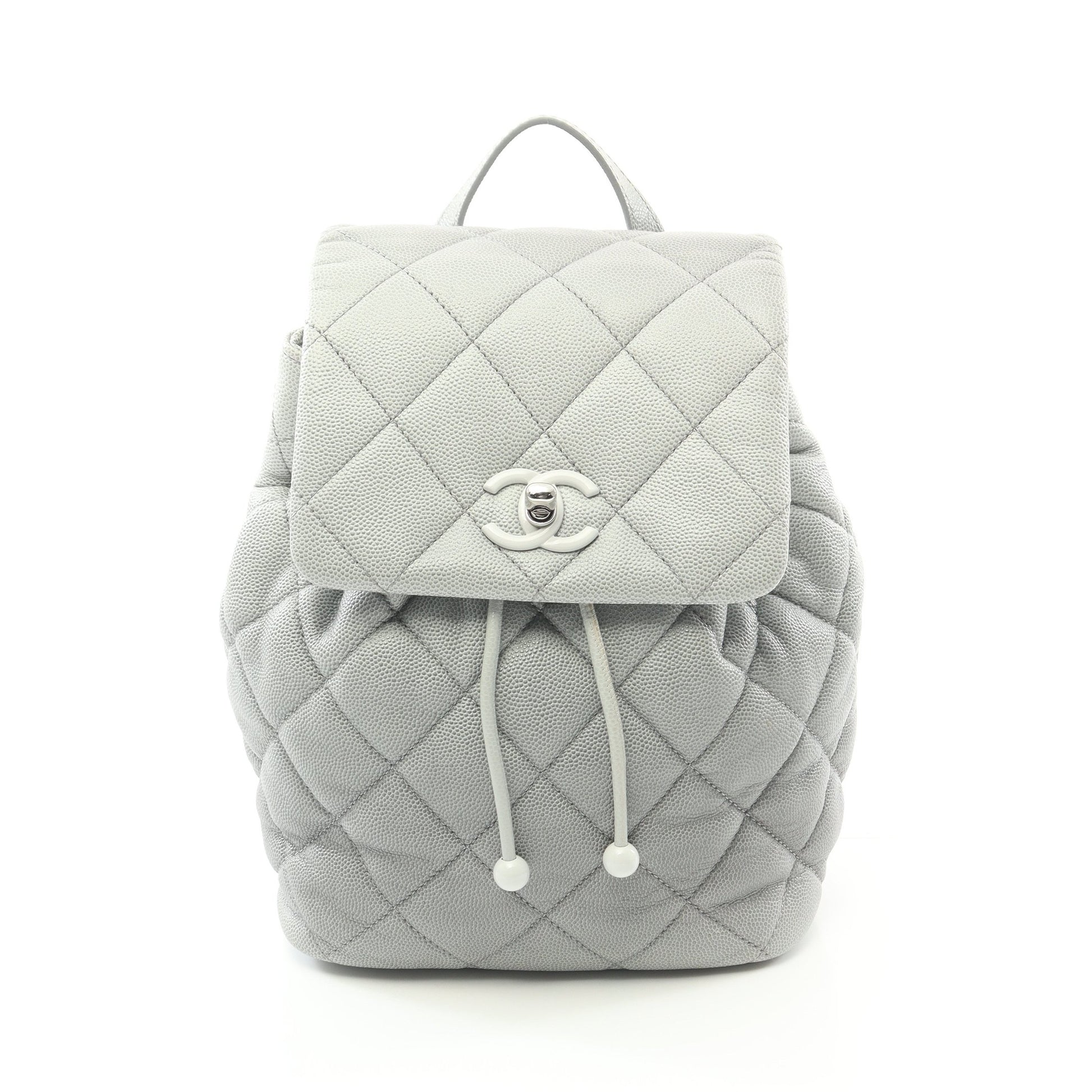マトラッセ バックパック リュックサック キャビアスキン グレー シルバー金具 シャネル バッグ CHANEL
