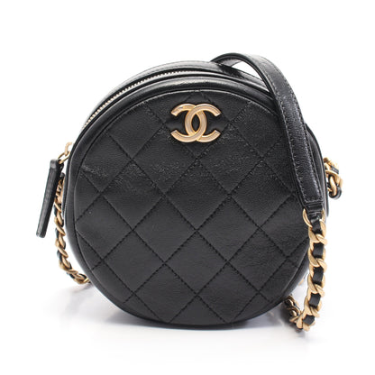 マトラッセ ラウンド ミニ チェーンショルダーバッグ レザー ブラック ゴールド金具 シャネル バッグ CHANEL